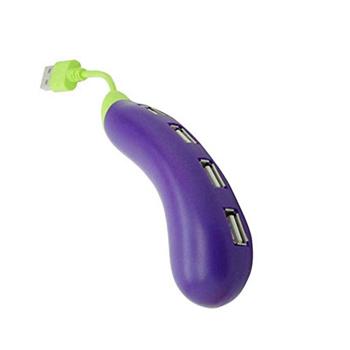 Aolyty Creative Funny Fruit and Vegetables Shape Design Portable USB 2.0 HUB 4 Ports High Speed Splitter Cable for PC Laptop Computer Notebook(Purple Eggplant) - Thumbnail 2
