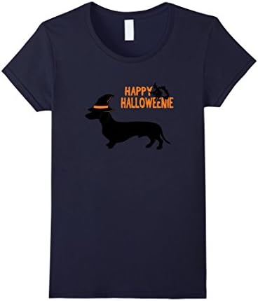 Womens Happy Halloweenie Shirt Dachshund Gift Medium Navy