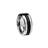 10mm Sleek Titanium Wedding Band by Cavalier Jewelers - Comfort Fit Wedding Ring with Polished Finish - Lightweight Band for Men - Black Carbon Fiber Inlay - Perfect Gift Ring [Size 10.5]