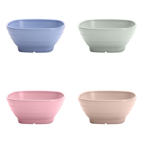 UPSTYLE Eco-friendly Wheat Straw Soup Bowl Biodegradable Bamboo Shape Dinnerware Set Plastic Bowl Tableware Set Square Bowls for Rice, Soup, Fruit or Noodle Size 8.45oz (250ml) Pack of 4