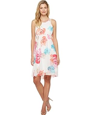 Calvin Klein Women's Floral Chiffon Dress with High Low Hem