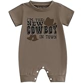 YINGISFITM Western Baby Boy Clothes Cow Boy Short Sleeve Jumpsuit Cute Cowboy Romper Newborn Onesie My First Rodeo Outfit