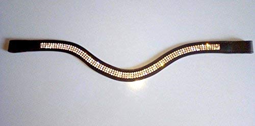 Cwell Equine Leather 3 Rows U Shape Clear crystal Mega sparky Browband Black/Brown (X Full 17", Brown)