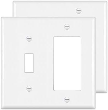 [2 Pack] BESTTEN 2-Gang Mixture Wall Plate, 1-Decor/1-Toggle Outlet and Change Cowl, Normal Measurement, UL Listed, White