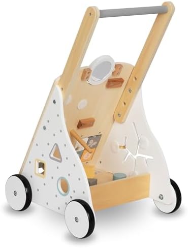 Lauflernwagen aus Holz mit Multifunktionalem 8in1 Spielcenter – Motorikspielzeug für Kleinkinder, Stabile Konstruktion, Xylophon und Zahnräder