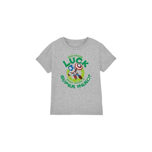 mandarin creative ltd Captain America St Patrick's Day Lucky Super Hero Unisex Kids T Shirt, Grigio (Athletic Heather), 5-6 Anni Bambini e Ragazzi