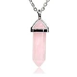 Pink Crystal Gemstone Hexagonal Pointed Reiki Chakra Pendant Necklace 20
