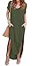 GRECERELLE Womens Casual V Neck Side Split Beach Dresses Long Maxi Dress Army Green XL