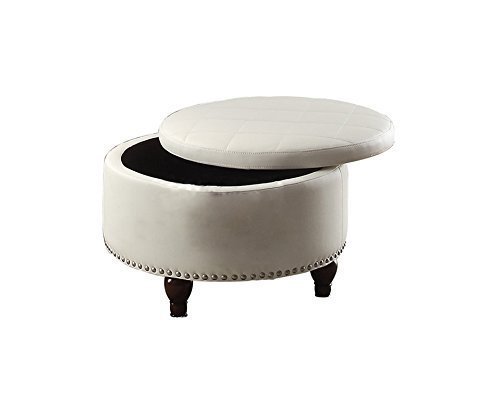 Major-Q Pxf6807 White Faux Leather Reverse Flip up Top Cocktail Ottoman Table with Storage