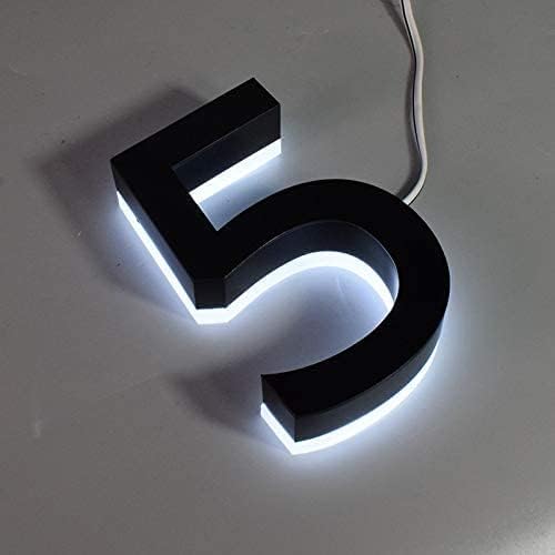 Address Signs - Backlit LED House Numbers 5, House Numbers for Outside Floating Address Numbers Stainless Steel Lighted Up Modern House Numbers Waterproof Corrosion Resistant for Outside, Yard, Street(5 Inch Black)