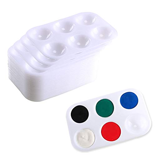 Paint Tray Palette Anpatio Plastic Paint Palette 6 Well Portable Watercolor Oil Acrylic Palette Painting Tray DIY Craft for Kid Professional Artists Pack of 24 White - Thumbnail 7