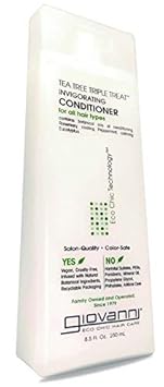Giovanni Organic Tea Tree Triple Treat Invigorating Conditioner with No Parabens, No Sulphates, No Mineral Oil, No Colours, No Formaldehyde, USDA Certified Organic, For all hair types 250ml (Made in USA)