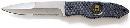 Hoffner Knives Hand Spear Fixed Blade Knife with Satin Finish 440C Stainless Steel Spear Point Partially Serrated 5-Inch Blade / Black Flatline Handle with Compliance Surfaces and Matching Kydex Sheath, Olive on Black "Molon Labe" Handle Art