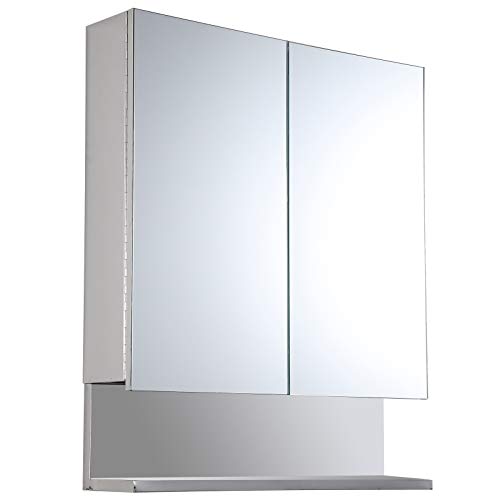 kleankin 24" x 28" Stainless Steel Wall Mount Bathroom Medicine Cabinet with Mirror
