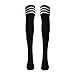 DZT1968® 1 Pair Women Triple Stripe Over the Knee High Socks (Black)