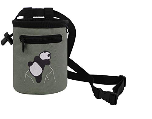 AMC Rock Climbing Panda Compact Chalk Bag with Adjustable Belt, Gray