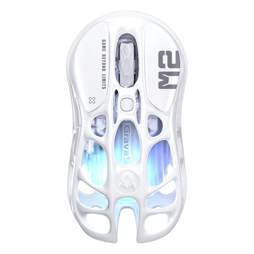 GravaStar Mercury M2 Wireless Gaming Mouse with 26,000 DPI, PAW3395DM Sensor -79g Lightweight Hollowed-Out Design -5 Programmable Buttons -5 Dynamic Lightsync RGB (White)