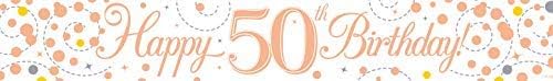 9ft Banner Sparkling Fizz 50th Birthday White & Rose Gold Holographic, 106.3 cm x 5.3 cm