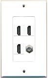 RiteAV - 3 x HDMI and 1 x Coax Cable TV F Type Port Wall Plate Decorative - White