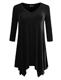 B.I.L.Y BILY Women's 3/4 Sleeve Swing Loose Fit Comfy Flattering Tunic Top Black Large