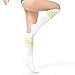Football Soccer Socks,Totalmall Unisex Stripe Football Soccer Sports Team Socks and Middle socks Athletic Solid Socks for Work/Sport/Dress | Ultra-Dry (white yellow stripes)