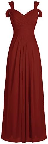 ALAGIRLS Women's Sweetheart Off The Shoulder Long Chiffon Bridesmaid Dress Wedding Party Gowns Burgundy US14