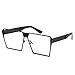 AMZTM Outdoor Reading Glasses Square Metal Black Frame Glass Lens Oversized Non-Polarized Sunglasses for Men and Women (Black Frame Clear Lens, 63)