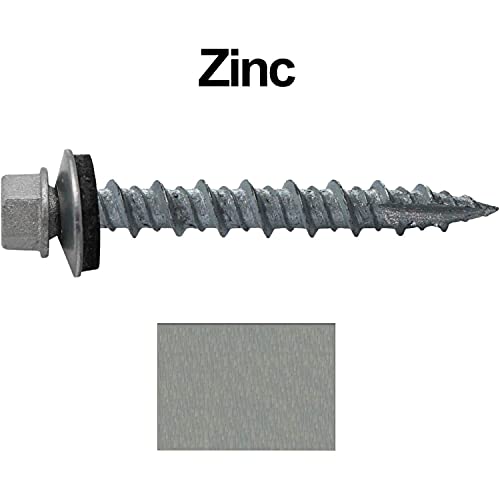 250-Pack Galvanized Hex Head Roofing Screws - #10 X 2 Inch, With EPDM Washer For Metal To Wood (Gray)