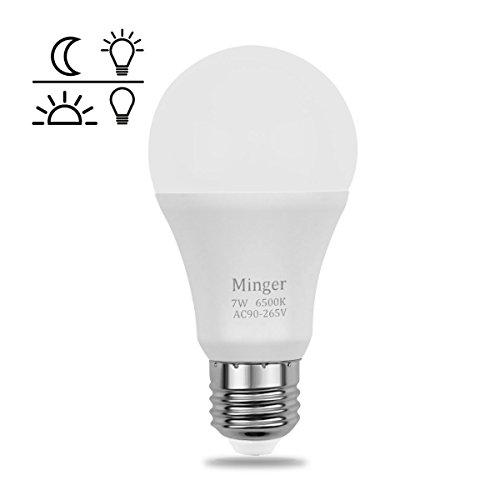 Minger Sensor Lights Bulb, 7W Smart Automatic Dusk to Dawn LED Bulb with Auto on/off, Indoor / Outdoor Lighting Lamp for Porch, Hallway, Patio, Garage (600lm ,E26/E27, Cold White 6000K)