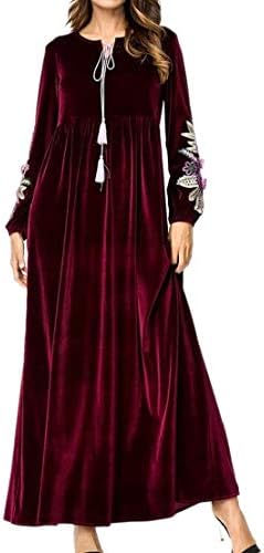 Generic Womens Muslim Long Sleeve Velour Swing Saudi Arabia Smocked Abaya Long Dress