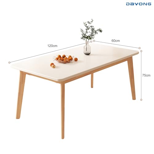 DAYONG Wood Dining Table,Kitchen Dinner Table with Soild Wooden Legs, Modern Rectangle Table for Home Study Office Restaurant Party(White, 120 * 60 * 75CM)