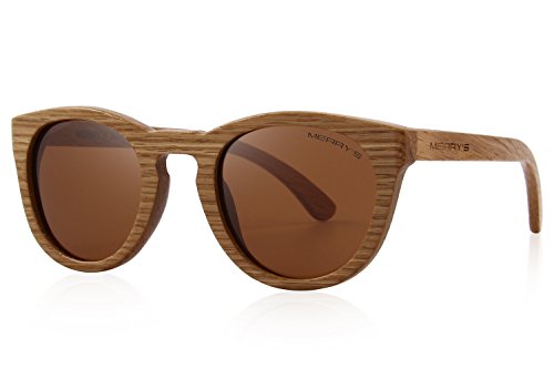 MERRY'S Polarized Full Frame Wooden Coated Floating Sunglasses Mens/Womens vintage Eyewear S5268 (Brown, 48)