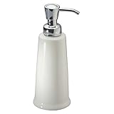 mDesign Ceramic Soap or Lotion Dispenser Pump for Kitchen or Bathroom Vanities - White/Chrome