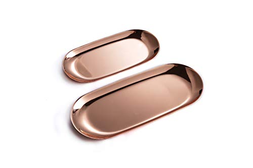 Stainless Steel Jewelry Trays, 9 and 7 Inch Rose Gold Tray for Grids Rings Earrings, Serving Platter, Elegant Home Decorative