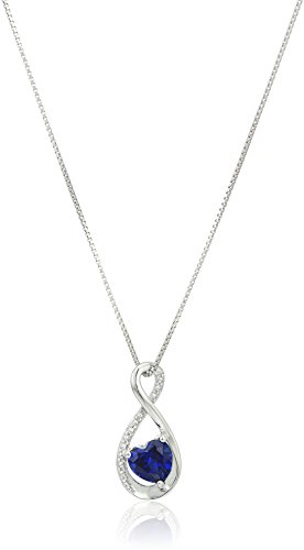 Sterling Silver Heart Lab-created Sapphire Pendant with Diamond Pendant Necklace, 18