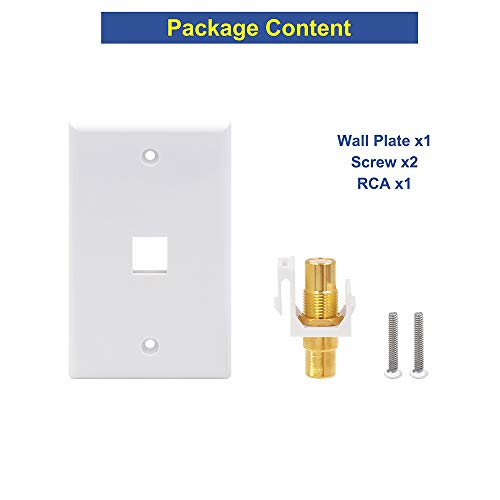 VCE Single RCA Connector Wall Plate for Subwoofer Audio Port-White - coolthings.us