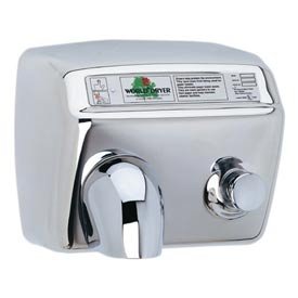 World Dryer DA5-973 Push Button Hand Dryer, Brushed Stainless Steel, 115V