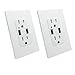 Wall Outlet with USB - LASOCKETS Dual USB Ports 4.2A DC White Charger Socket,2-Outlet 15A TR Duplex Receptacle, for iphoneX,iphone 8/8 plus,Samsung Galaxy and more, with 4 Free Wall Plates, UL Listed