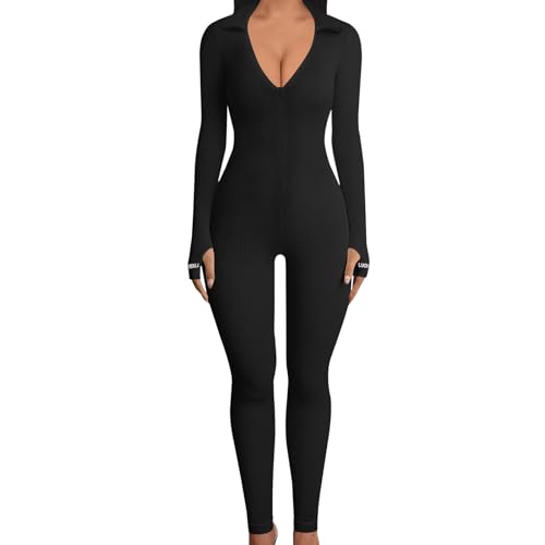 ECHOINE WOMENS ONE PIECE BODYCON JUMPSUIT -SEXY LONG SLEEVE HIGH WAIST EMBROIDERY ZIPPER ROMPER CLUBWEAR