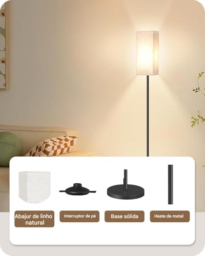 Luminária de Chão para Sala, Moderna Abajur Chão com 9W Lâmpada de LED, 3 Temperaturas de Cor, Abajur de Chão para Quarto, Escritório, Sala de Aula, Dormitório - 110V/240V