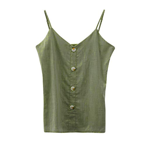 FarJing Women's Button Down V Neck Strappy Tank Tops Loose Casual Sleeveless Shirts Blouses (L, z-Green) - Thumbnail 3