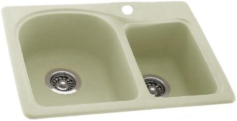 Swanstone KS03322DB.037 Solid Surface 1-Hole Dual Mount Double-Bowl Kitchen Sink, 33-in L X 22-in H X 9-in H, Bone