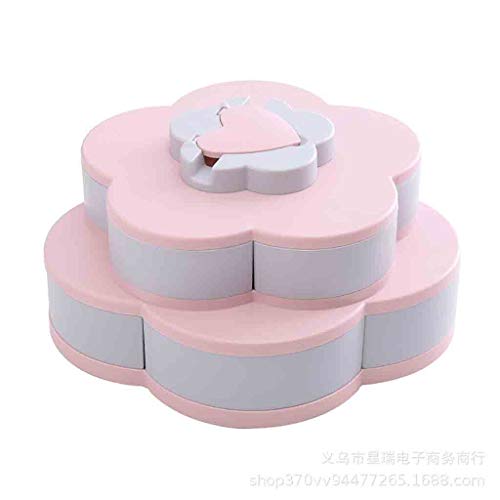COM1950s Double-Layer Rotating Fruit Plate Petal Shape Dried Snack Storage Tray Home Living Room Candy Dish Dried Candy Food Storage Box Jewelry Organizer (Pink, A)