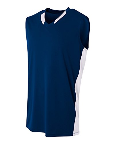 A4 Sportswear Navy/White Youth Medium (Blank) 2-Color Neck/Side Panel Uniform Jersey Top