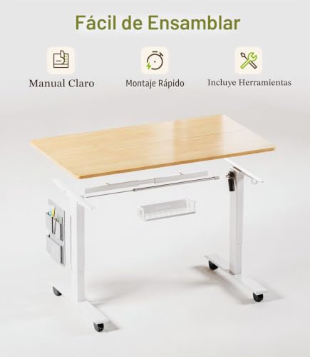 MAIDeSITe Height Adjustable Electric Lift Table, 100 x 60 cm Standing and Sitting Table with Cable Tray, Hook and Storage Pockets, Lift Table with Memory Controller