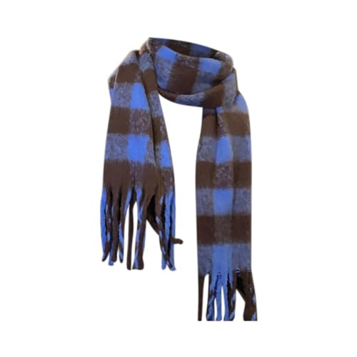shawls and wraps for women Scarves for Women Woven Knitted Scarf With Colourful Check Pattern And Long Thick Fringes Warm Winter Fashion Ladies Scarves Birthday Gifts for Women scarfs womens Blue
