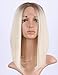 Chantiche Hot Sale Natural Looking Platinum Blonde Short Bob Hair Lace Wigs Fashion Brown Roots #T2/60 Synthetic Lace Front Wig for White Women 14 inches