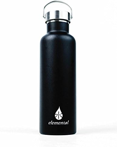 Elemental Black Stainless Steel Water Bottle 25oz (750ml) Premium Double Wall Insulated Vacuum Bottle