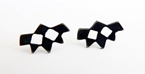 Black Mini Mashrabiya No. 1. Sterling Silver Stud Earrings. Modern Geometry Handmade Black Silver Lace Earrings. Unisex Silver Studs. Playful Set of 2. Recycled.