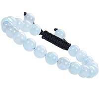 Massive Beads Gemstone Beaded Bracelets Natural Birthstone Healing Power Crystal Beads Macrame Adjustable(Aquamarine)